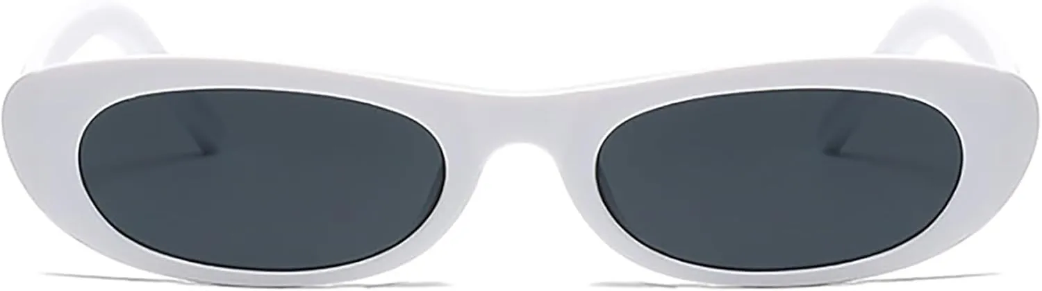 Trendy Elongated Narrow Cool Cat Eye Sunglasses for Women Oval 90s Vintage Retro Shades for Small Face