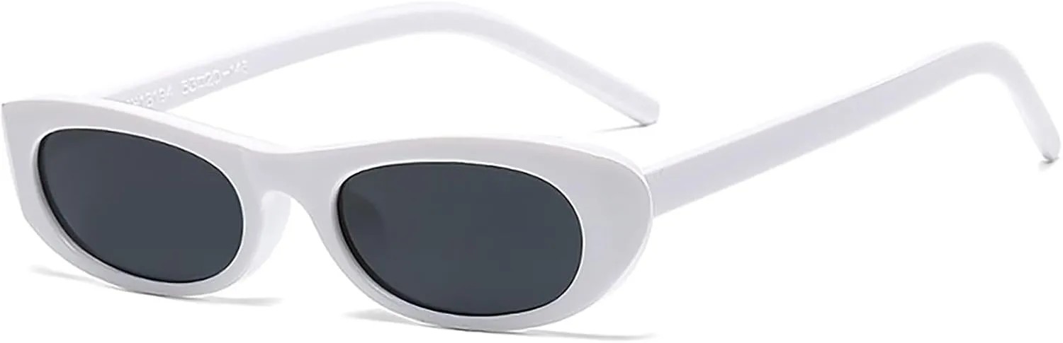 Trendy Elongated Narrow Cool Cat Eye Sunglasses for Women Oval 90s Vintage Retro Shades for Small Face