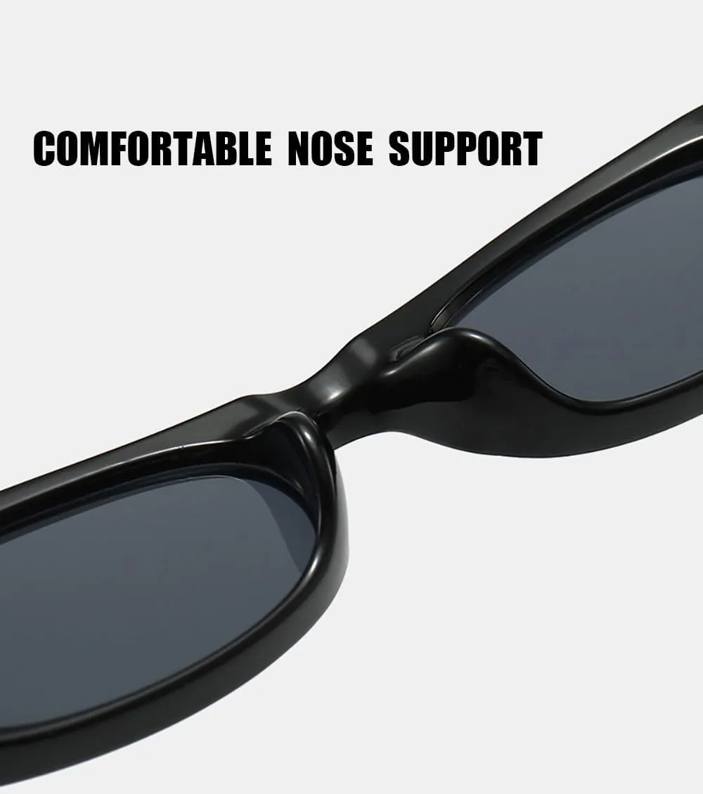 Trendy Elongated Narrow Cool Cat Eye Sunglasses for Women Oval 90s Vintage Retro Shades for Small Face