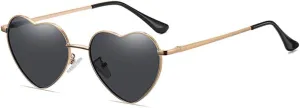 Trendy sunglasses Love Heart Shaped Polarized Sunglasses Women Men Sweet Design Eyewear Party Sun Glasses Outdoor Goggle UV400 Oculos De Sol,Black,Gold,Metal Frame