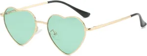 Trendy sunglasses Love Heart Shaped Polarized Sunglasses Women Men Sweet Design Eyewear Party Sun Glasses Outdoor Goggle UV400 Oculos De Sol,Green,Gold,Metal Frame