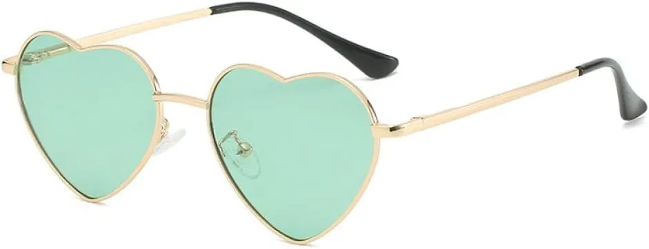 Trendy sunglasses Love Heart Shaped Polarized Sunglasses Women Men Sweet Design Eyewear Party Sun Glasses Outdoor Goggle UV400 Oculos De Sol,Green,Gold,Metal Frame