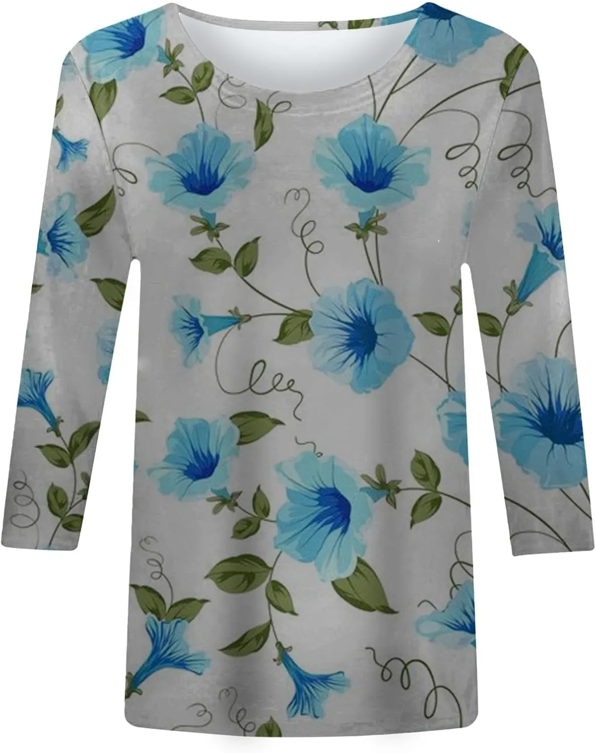 Trendy Tops for Women Fall 2024 Long Sleeve Crew-Neck T Shirts Flower Printing Loose Casual Blouses Loose Sweatshirt