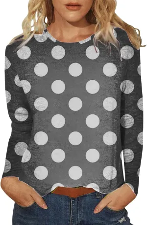 Trendy Tops for Women Fall 2024 Long Sleeve Crew-Neck T Shirts Flower Printing Loose Casual Blouses Loose Sweatshirt