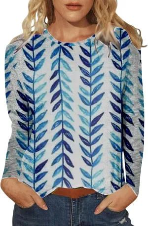 Trendy Tops for Women Fall 2024 Long Sleeve Crew-Neck T Shirts Flower Printing Loose Casual Blouses Loose Sweatshirt