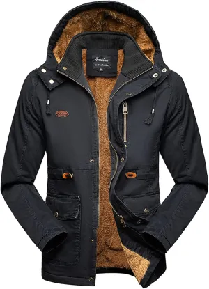 tuduoms Cargo Parka Coat Men's Winter Warm Military Jacket Thicken Sherpa Fleece Lined Windbreaker Cotton Hooded Jacket