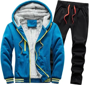 tuduoms Men's 2 Piece Tracksuits Sherpa Lined Full Zip Hoodie Jacket Fleece Jogger Pants Winter Warm Sweatsuits Sets