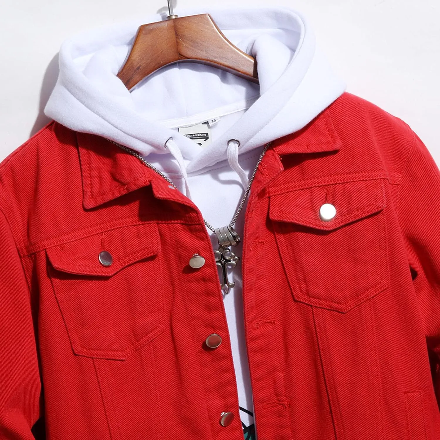 tuduoms Men's Cowboy Denim Hoodie Jacket Color Block Button Down Jean Jacket Fashion Casual Loose Long Sleeve Pullover Coat