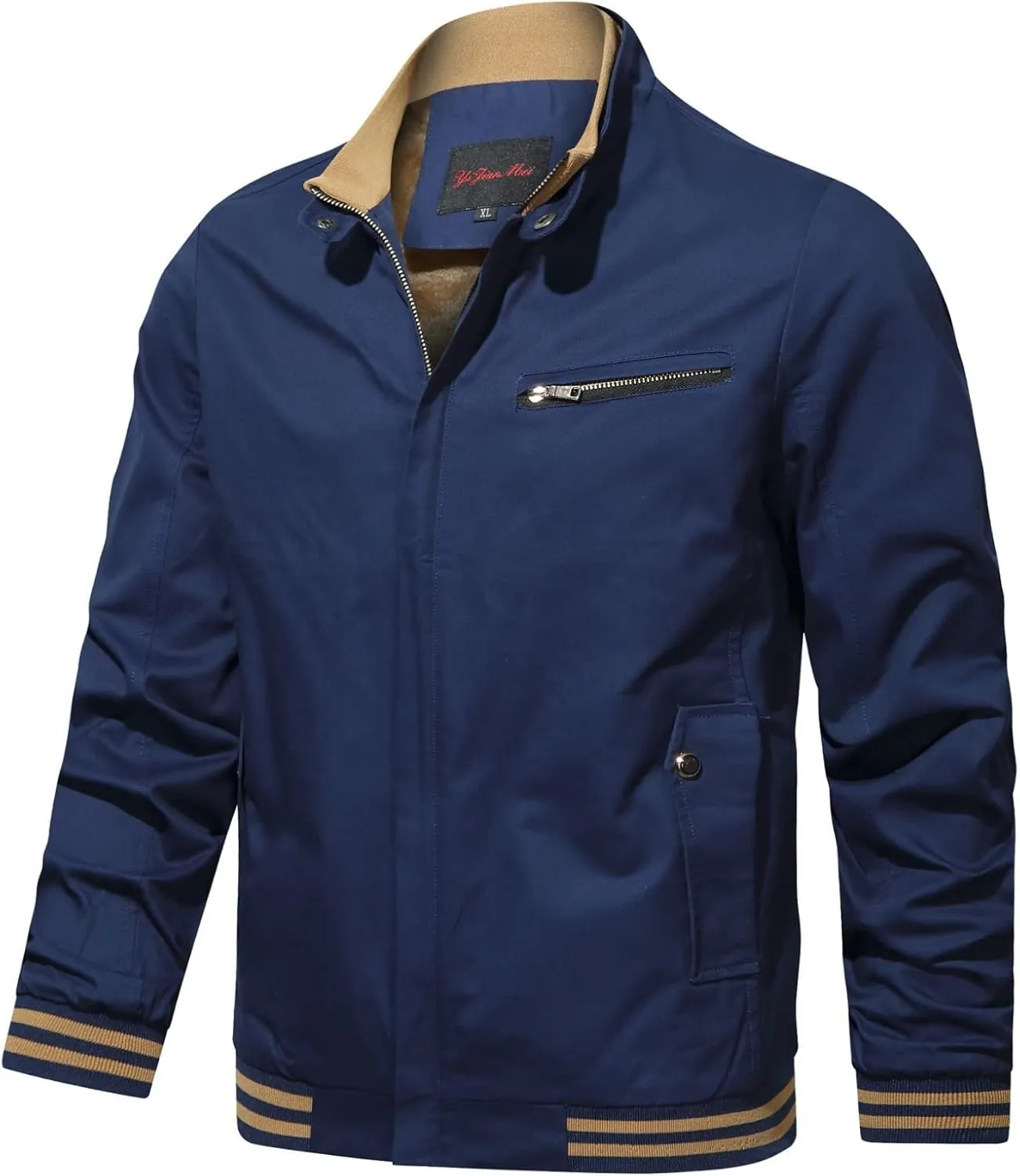 tuduoms Men's Fleece Lined Coats Casual Bomber Jackets Full Zip Windbreaker Jackets Warm Winter Sherpa Aviator Bomber Jacket