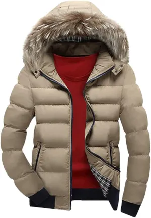 tuduoms Mens Vintage Puffer Jacket Hooded Slim Fit Warm Winter Quilted Down Coat Water-Resistant Padded Bubble Outwear