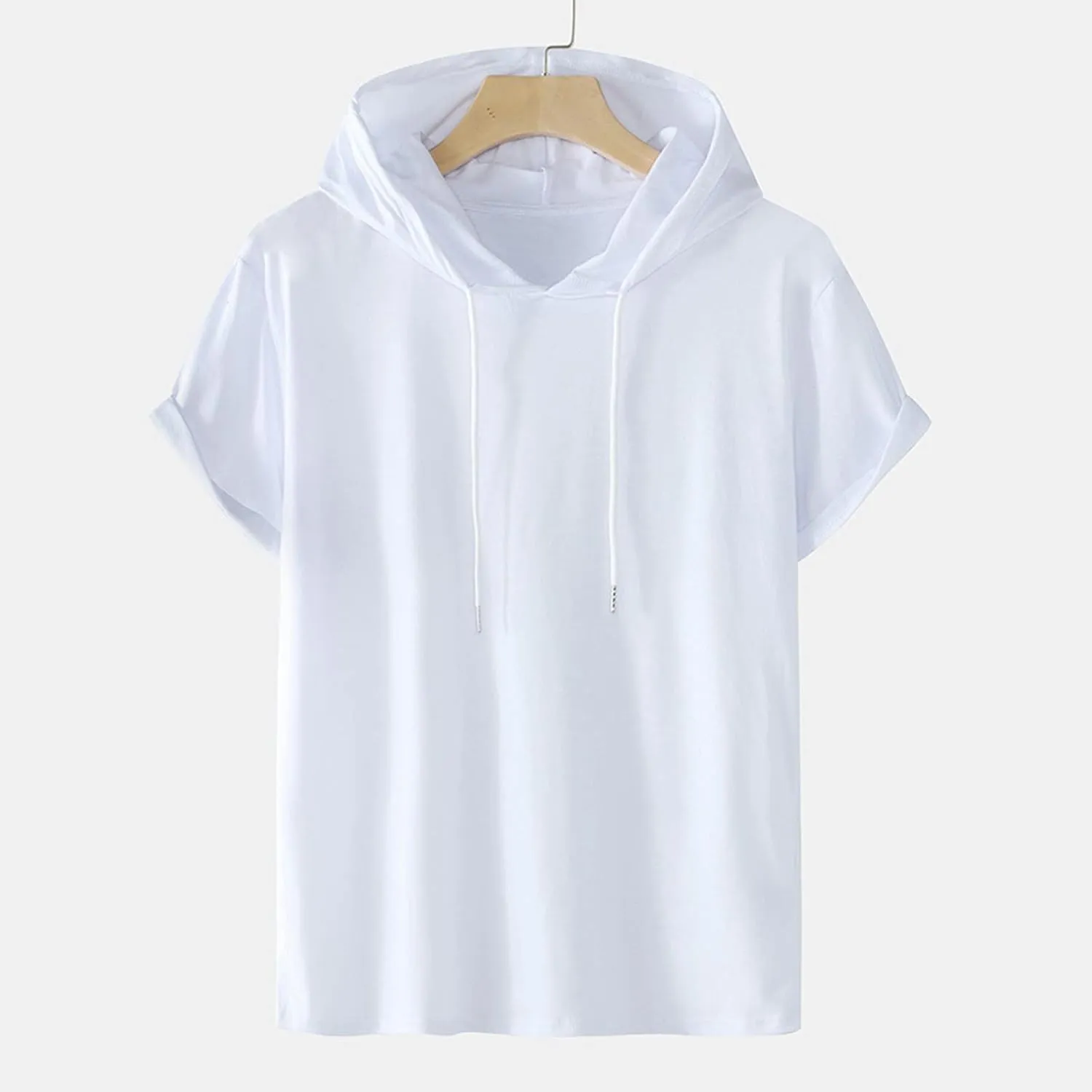Uillui Mens Short Sleeve Hoodie Casual Cotton Hooded T-Shirts Lightweight Loose Fit Workout Sweatshirt Athletic Hoodies S-5X