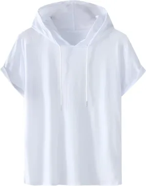 Uillui Mens Short Sleeve Hoodie Casual Cotton Hooded T-Shirts Lightweight Loose Fit Workout Sweatshirt Athletic Hoodies S-5X