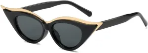 Unique Cat Eye Sunglasses Woman Retro Shades Black Sun Glasses Female Small Frame Vintage,Black,One size