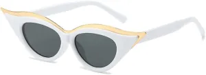Unique Cat Eye Sunglasses Woman Retro Shades Black Sun Glasses Female Small Frame Vintage,White,One size