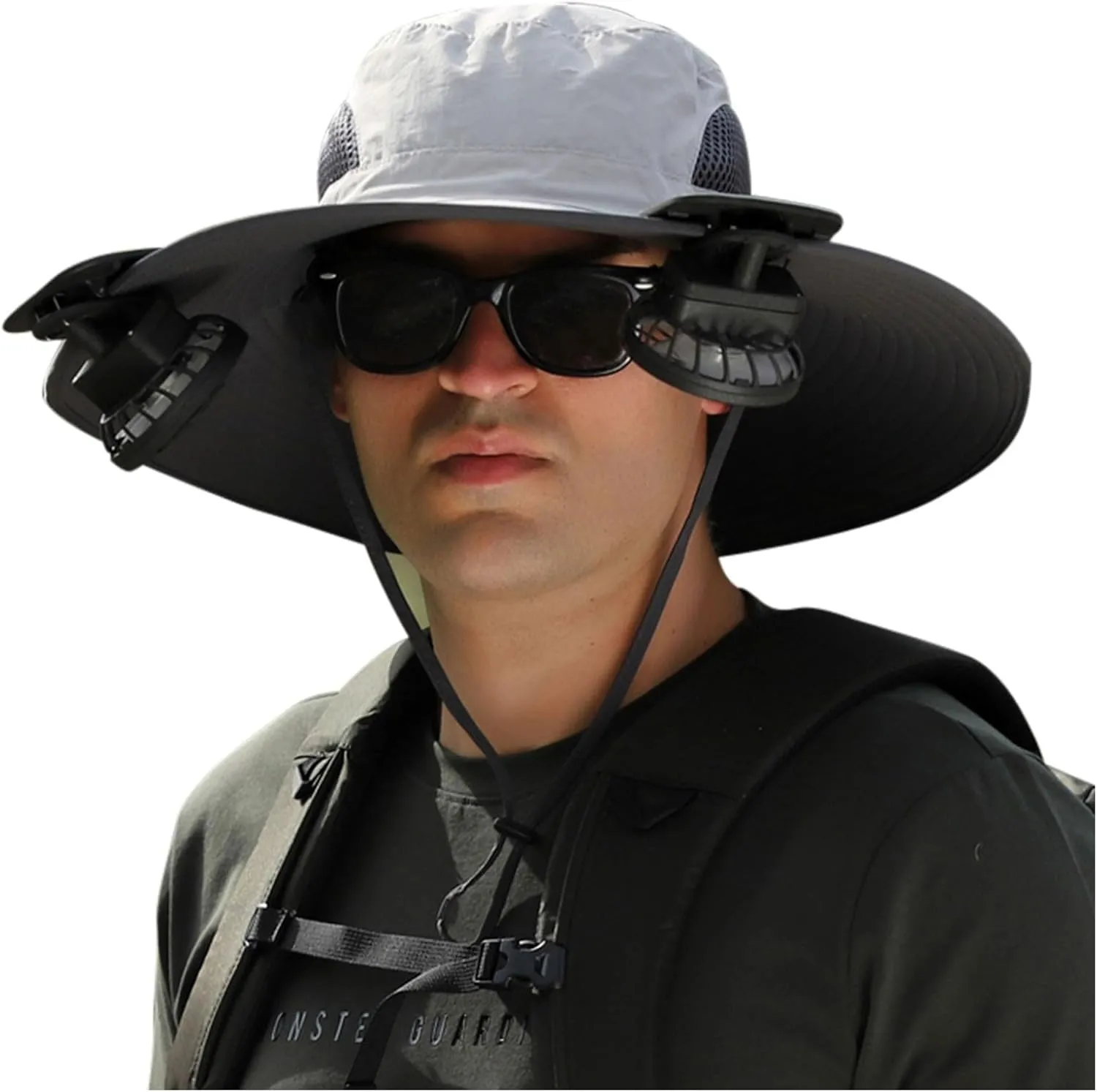 UPF 50  Outdoor Wide Brim Sun Hat with Built-in Solar Fan - Ideal Fishing & Beach Bucket Hat for Men and Women Hiking
