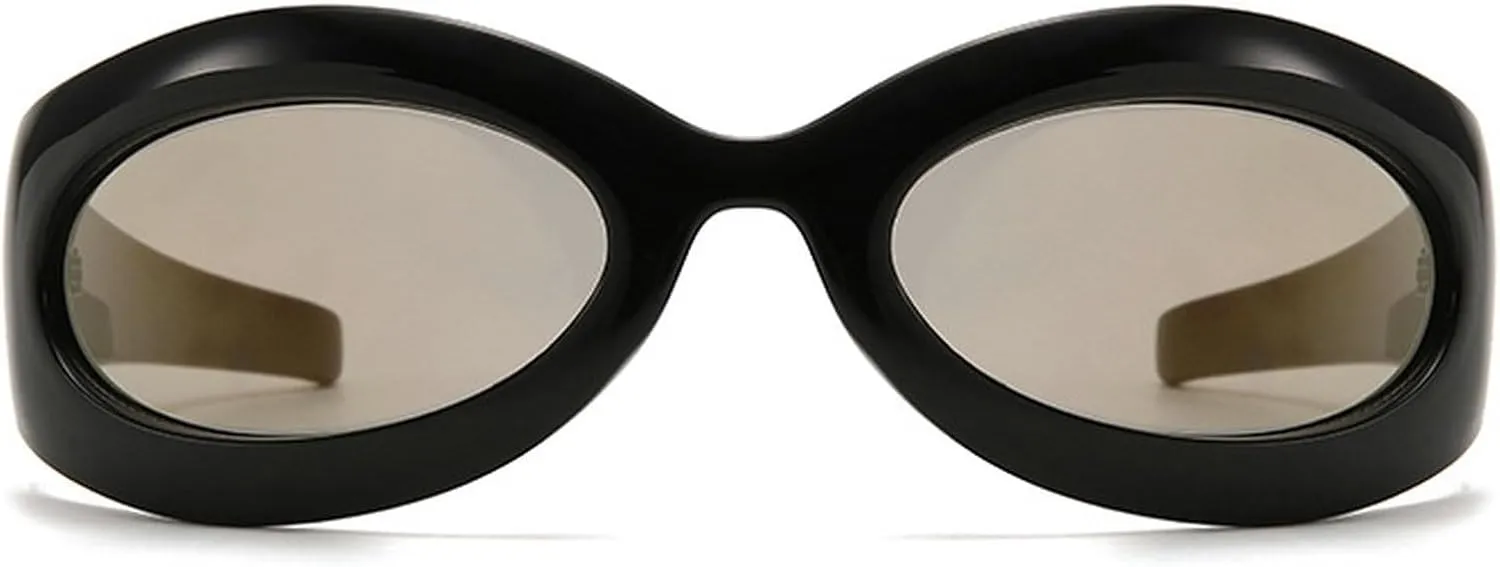 Vintage Oval Cat Eye Y2K Sunglasses For Women Men Luxury Punk Wrap Around Sun Glasses UV400 Unisex Sports Goggles N48