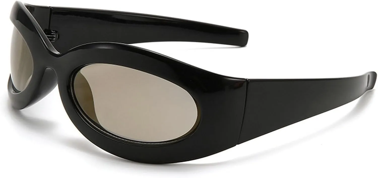 Vintage Oval Cat Eye Y2K Sunglasses For Women Men Luxury Punk Wrap Around Sun Glasses UV400 Unisex Sports Goggles N48