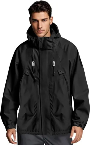 WANZZXCSL Men's Raincoat Waterproof Jacket with Hood Lightweight Rainproof Coat Outdoor Big and Tall Tactical Rain Jacket