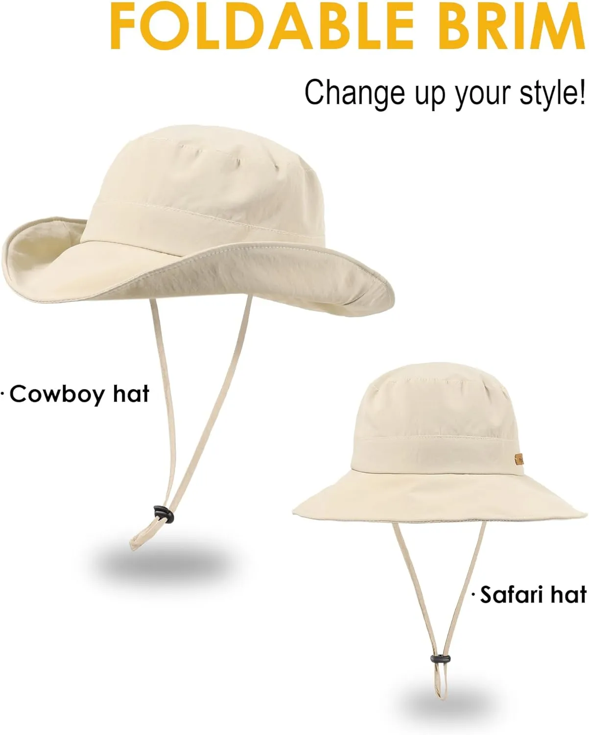 Waterproof Bucket Hats for Women Men Foldable Brim UPF 50  Floppy Cowboy Rain Hat UV Protection Boonie Sun Hats for Hiking
