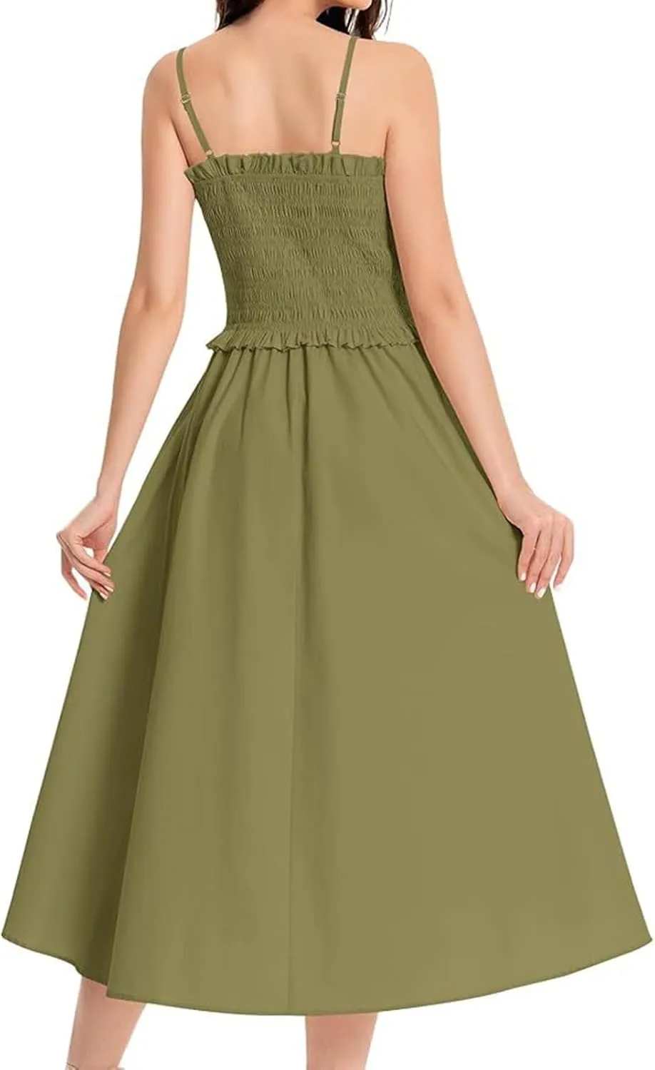 Wedding Guest Dress for Women Summer Maxi Dress Spaghetti Strap High Waist Dresses A Line Smocked Beach Dresses