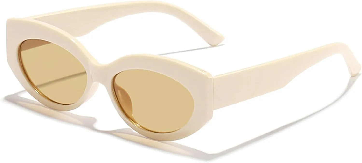 willochra Retro Oval Sunglasses for Women 90s Vintage Small Cat Eye Sun Glasses Trendy Narrow Skinny Champagne Shades
