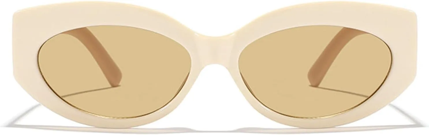 willochra Retro Oval Sunglasses for Women 90s Vintage Small Cat Eye Sun Glasses Trendy Narrow Skinny Champagne Shades