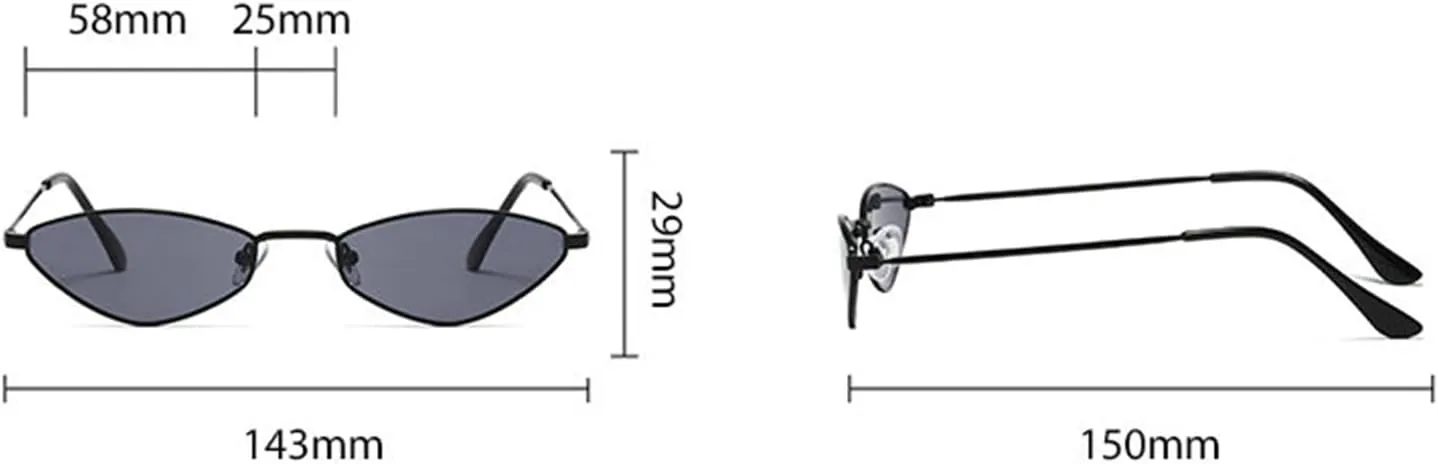 willochra Retro Small Triangle cat eye Sunglasses Womens Mens Vintage Narrow Irregular Hippie punk Metal Glasses Shades