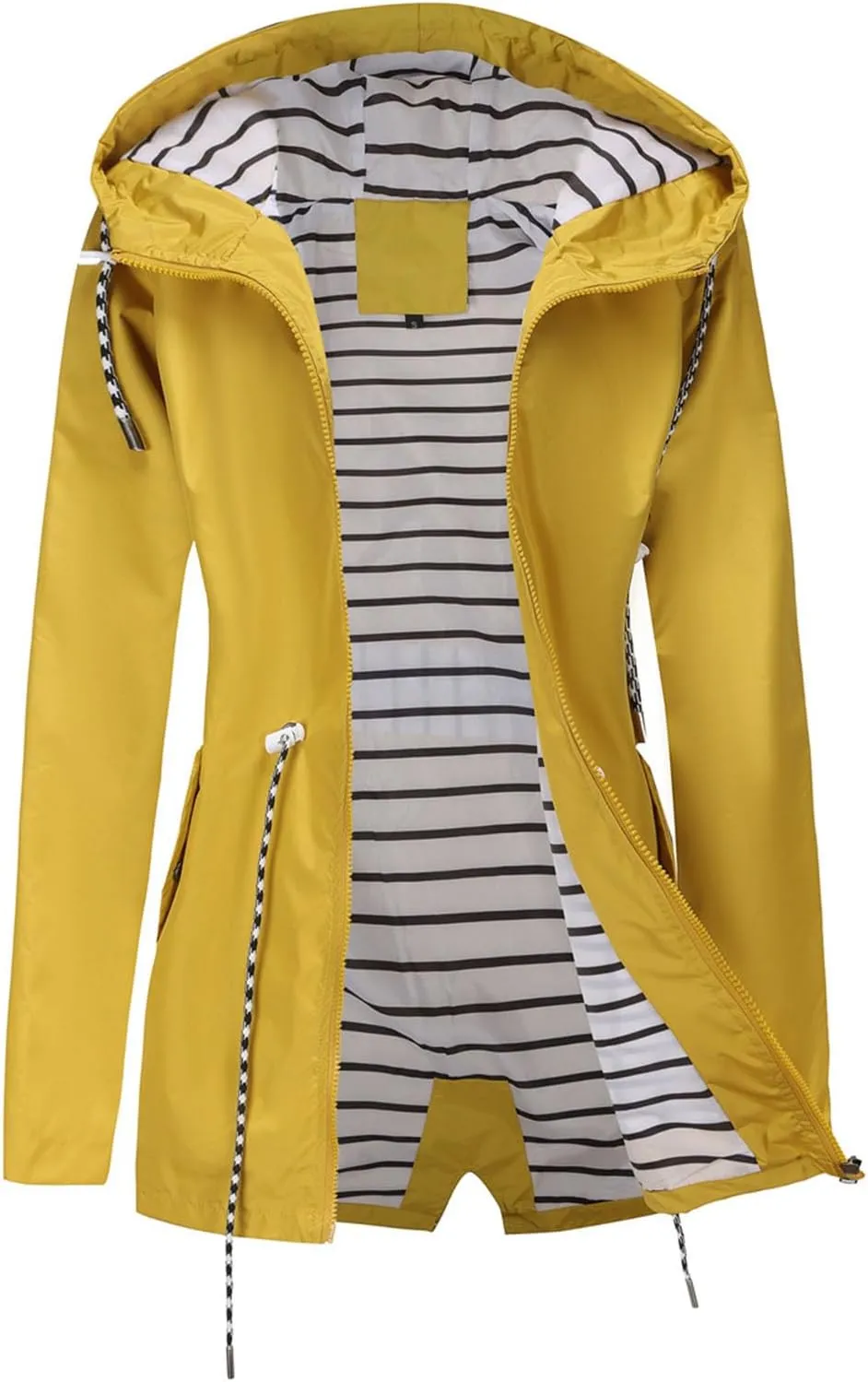Windbreaker Jacket Women Waterproof Long Rain Coats Zip Up with Hood Casual Lightweight Lined Raincoat with Pockets