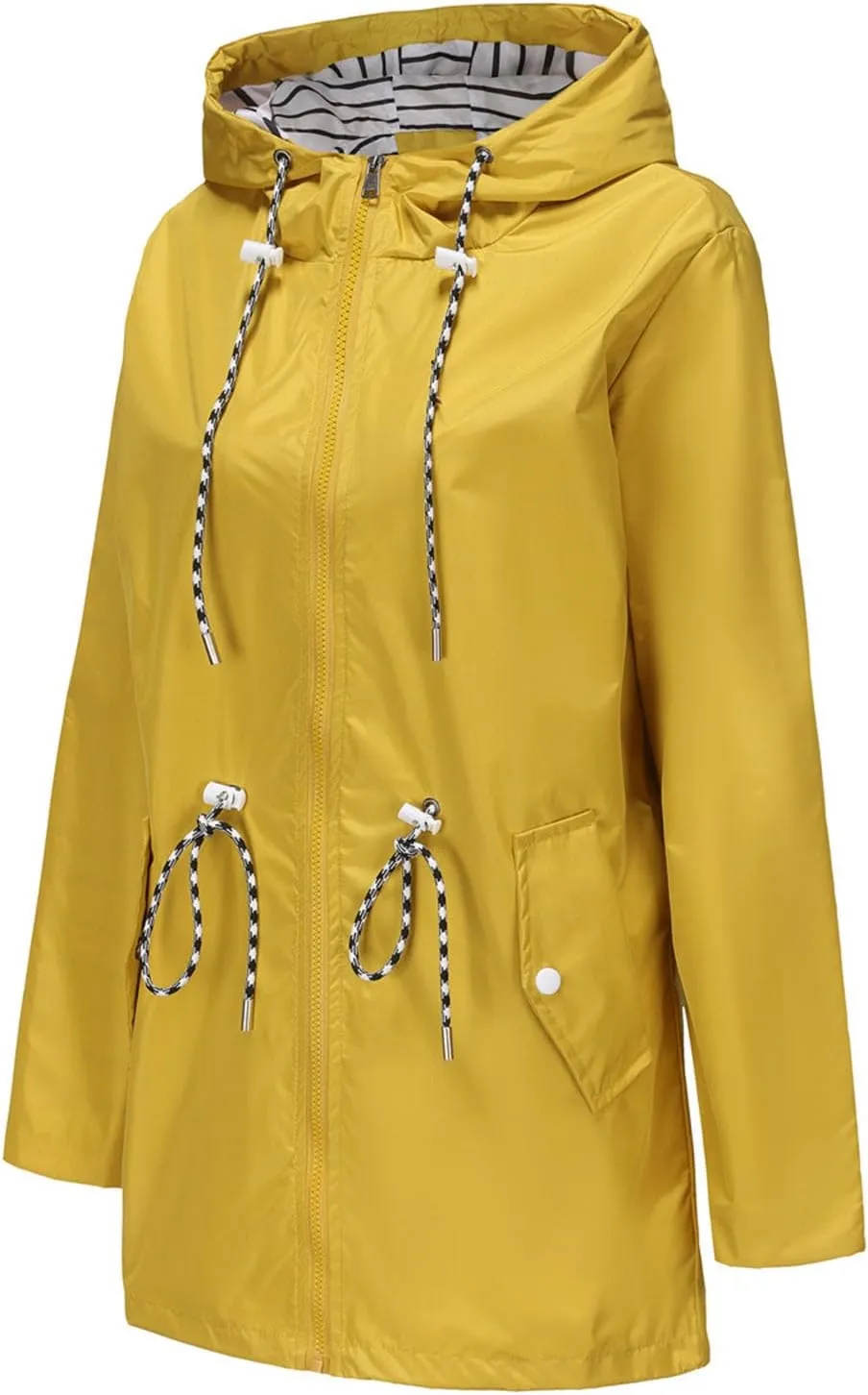 Windbreaker Jacket Women Waterproof Long Rain Coats Zip Up with Hood Casual Lightweight Lined Raincoat with Pockets
