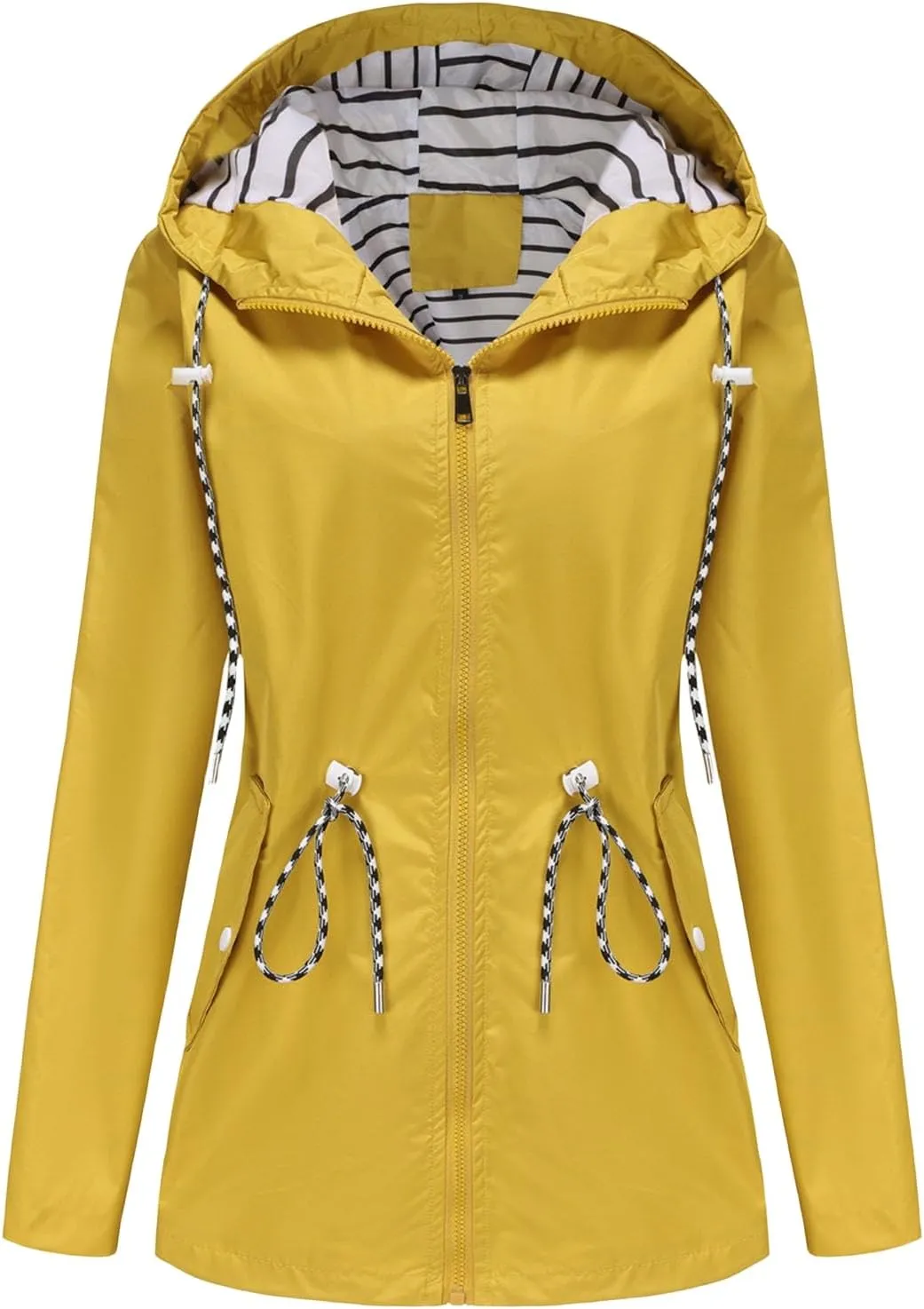 Windbreaker Jacket Women Waterproof Long Rain Coats Zip Up with Hood Casual Lightweight Lined Raincoat with Pockets
