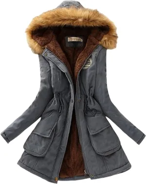 Winter Jackets for Women Warm Faux Lamb Wool Lined Jacket Coat Mid Length Thicken Padded Jacket