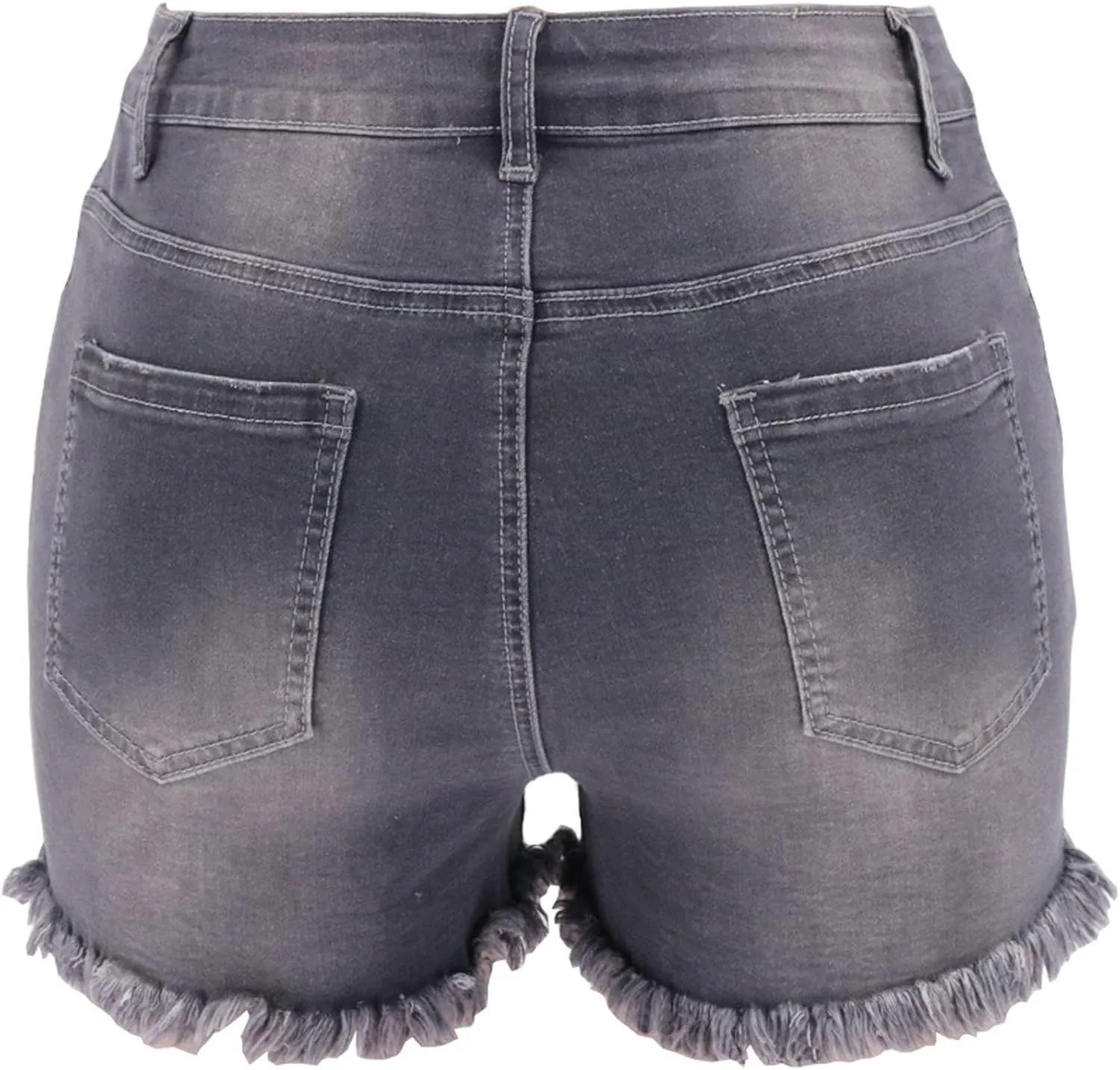 Women Denim Shorts Casual Summer Mid Waist Stretchy Jean Shorts Trendy Blue Ripped Frayed Raw Hem Distressed Shorts