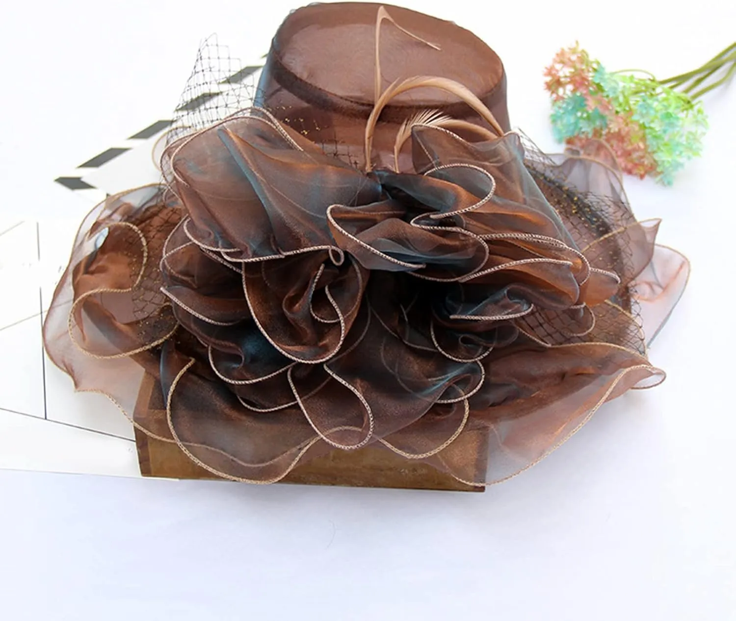 Women Flower-Organza Derby-Hat Polka-Dots-Brim Kentucky-Sun-Hat Tea-Party-Elegant-Hat-Church-Fascinator