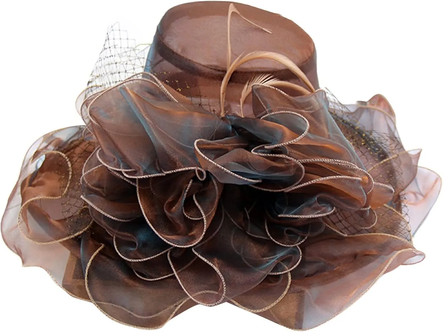 Women Flower-Organza Derby-Hat Polka-Dots-Brim Kentucky-Sun-Hat Tea-Party-Elegant-Hat-Church-Fascinator
