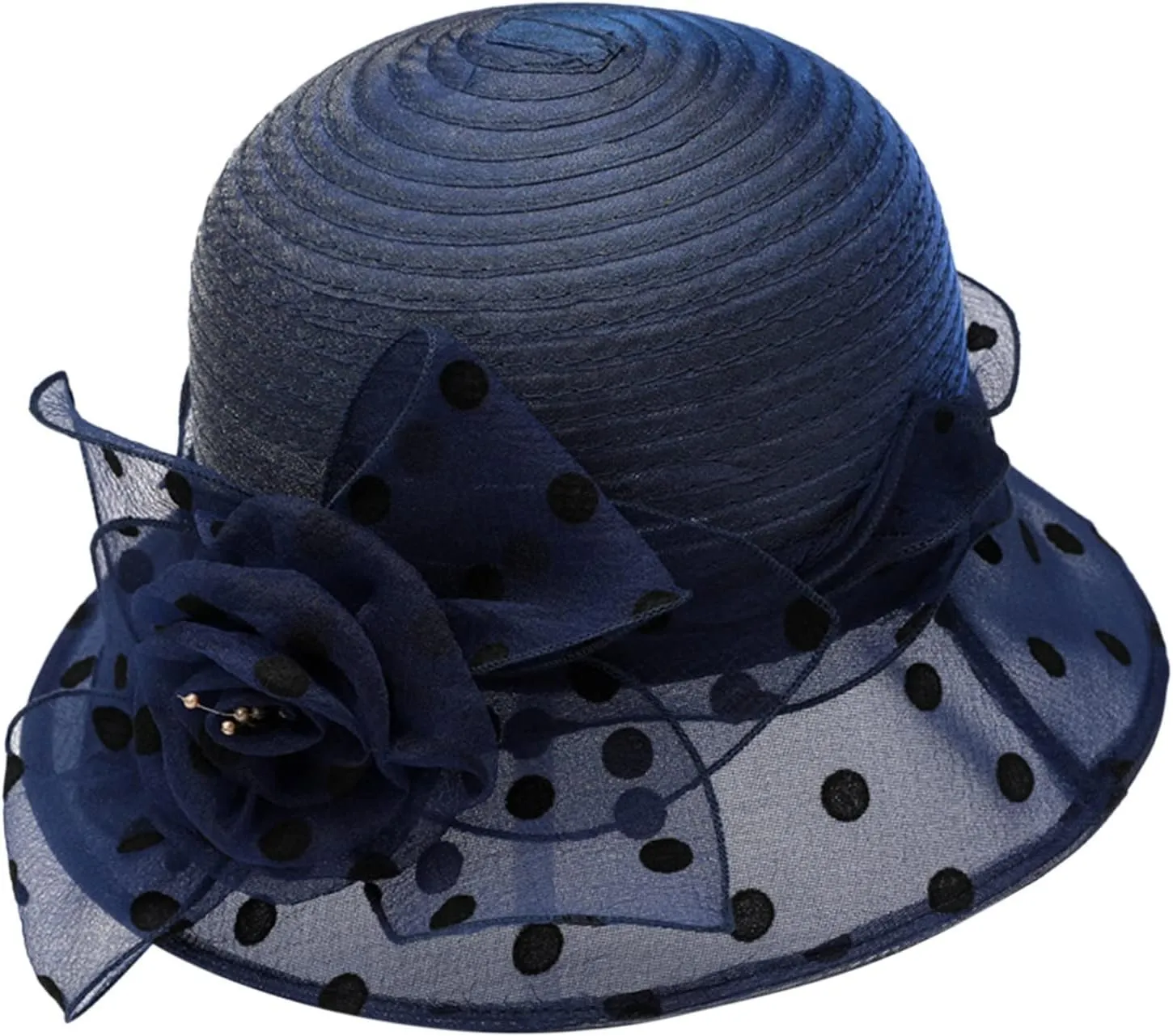 Women Kentucky Organza Derby Hat Wide Brim Summer Polka Dot Sun Hat for Bridal Wedding Church Tea Parties
