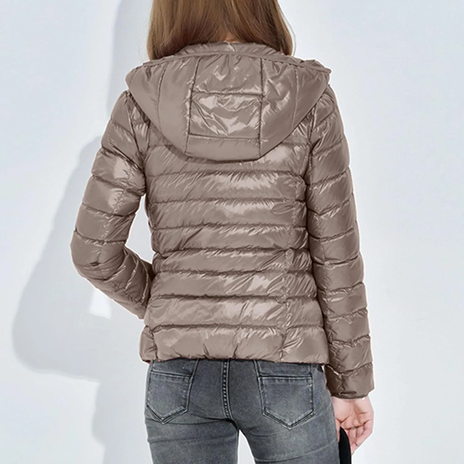 Women Lightweight Down Puffer Jacket with Hood Zip Up Long Sleeve Winter Warm Coat Thermal Puffer Jacket Outerwear