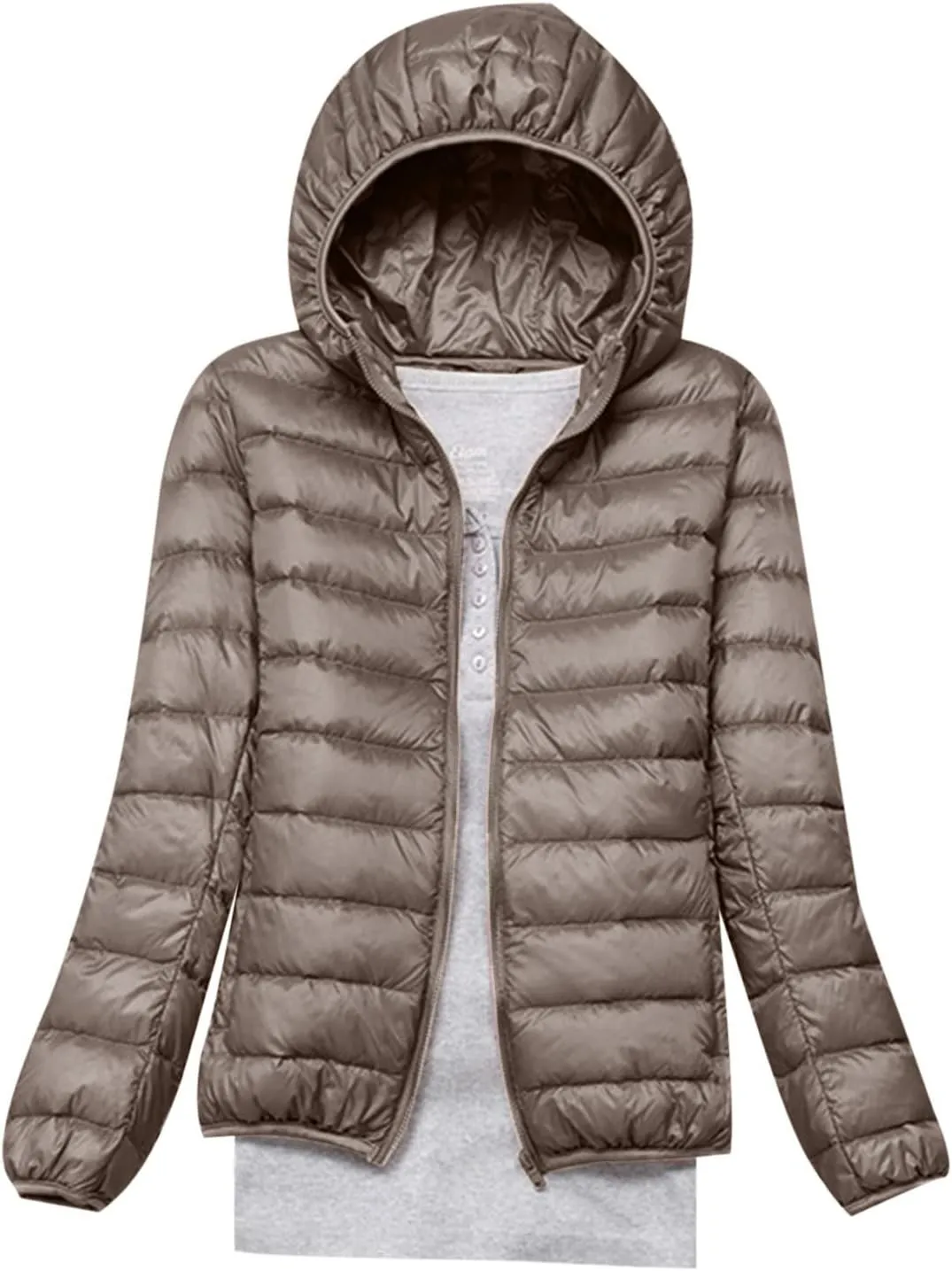 Women Lightweight Down Puffer Jacket with Hood Zip Up Long Sleeve Winter Warm Coat Thermal Puffer Jacket Outerwear