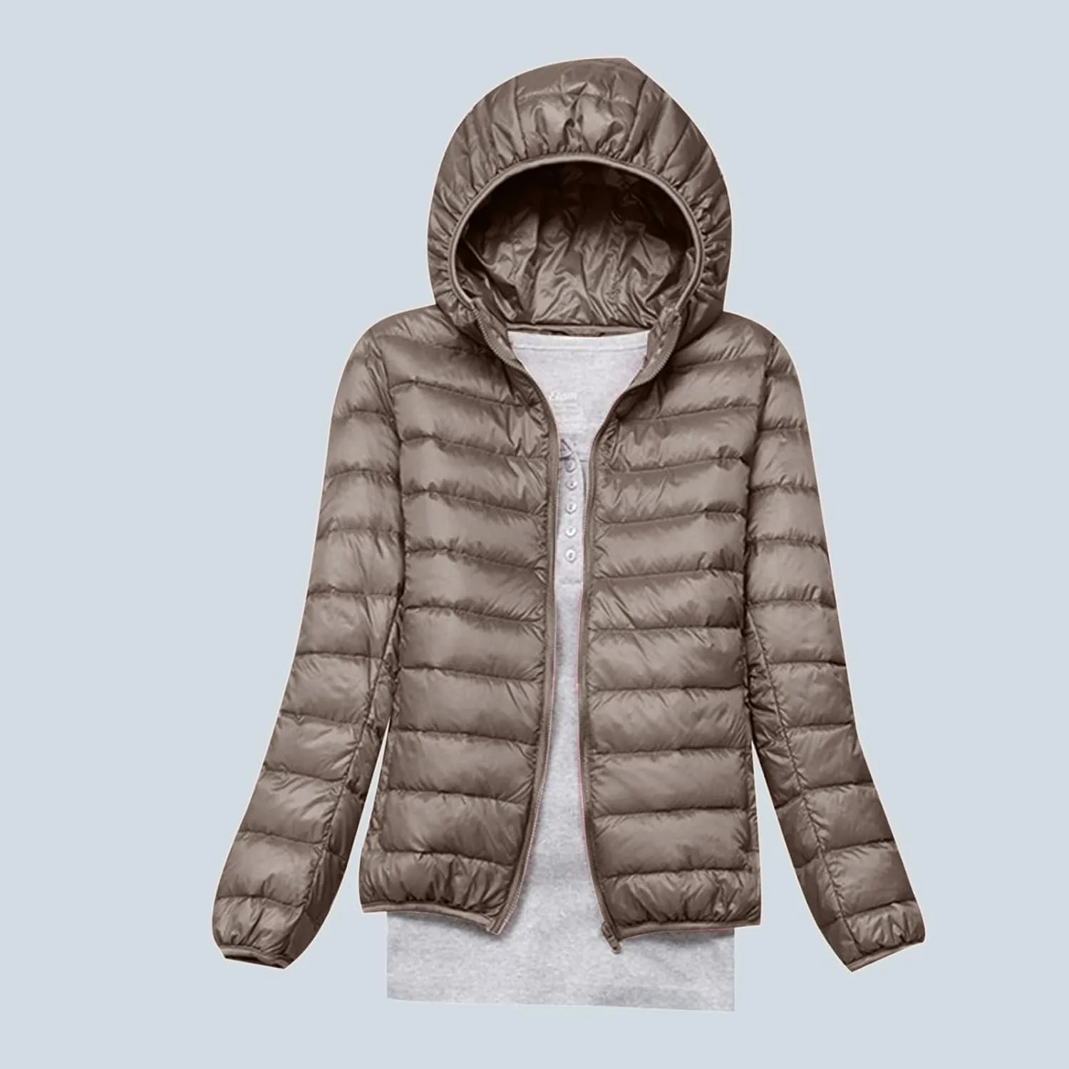 Women Lightweight Down Puffer Jacket with Hood Zip Up Long Sleeve Winter Warm Coat Thermal Puffer Jacket Outerwear