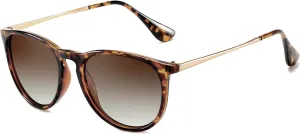 Women Men Polarized Sunglasses Retro Round Mirrored lens 100% UV Protection Sun Glasses Trendy (Tortoise gradient brown)