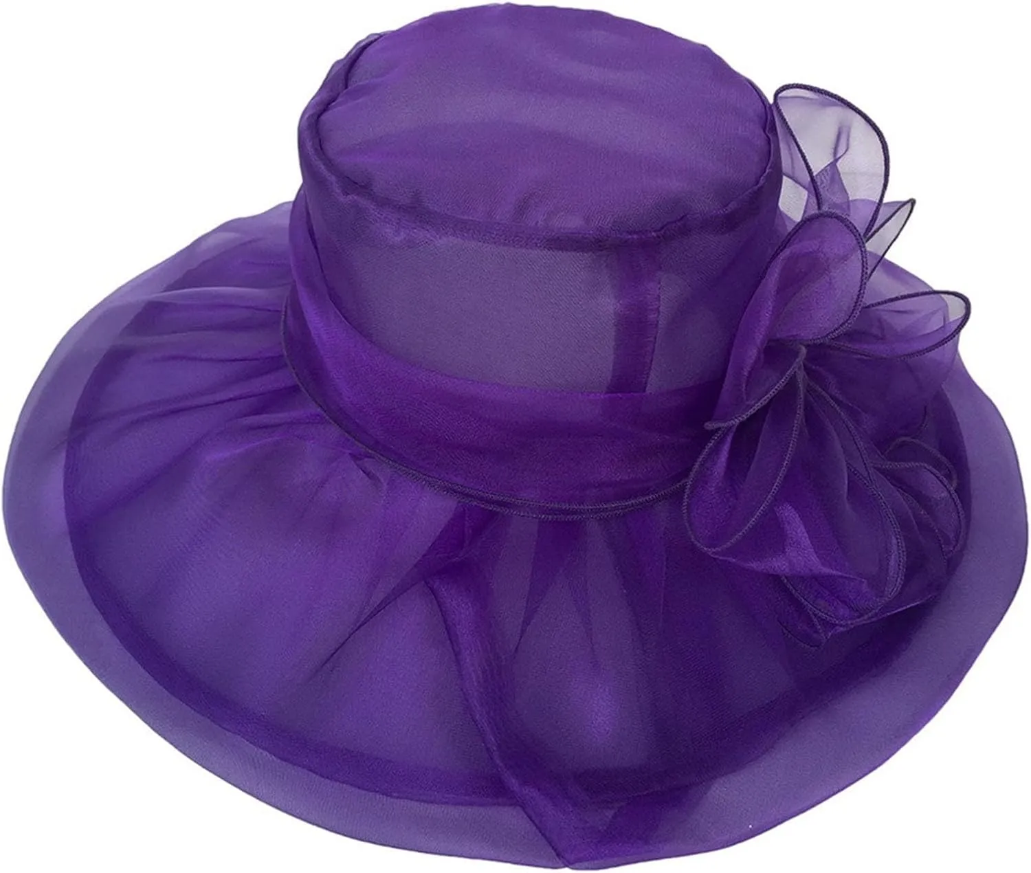 Women Organza Church Derby Hat Wide Brim Sun Caps for Wedding Tea Party Elegant Wedding Hat Wide Brim Fascinator