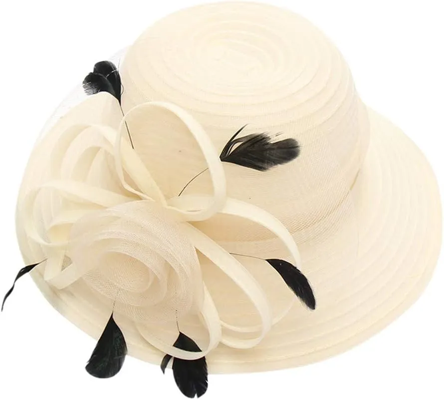 Women Organza Derby Hat Bridal Wedding Church Tea Party Wide Brim Flower Church Wedding Bridal Caps