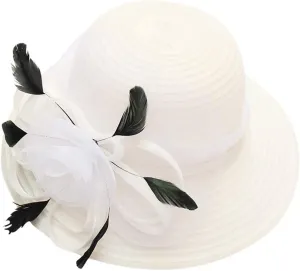 Women Organza Derby Hat Bridal Wedding Church Tea Party Wide Brim Flower Church Wedding Bridal Caps