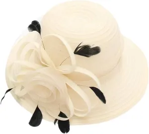 Women Organza Derby Hat Bridal Wedding Church Tea Party Wide Brim Flower Church Wedding Bridal Caps