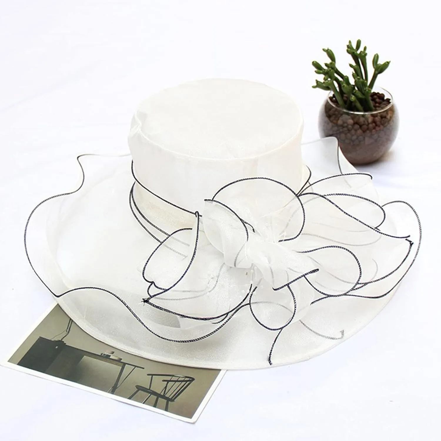 Women Organza Kentucky Church Derby Cap Wide Brim Sun Hats for Wedding Tea Party Fascinator UV Protection Caps