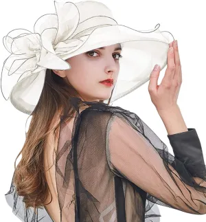 Women Organza Kentucky Church Derby Cap Wide Brim Sun Hats for Wedding Tea Party Fascinator UV Protection Caps