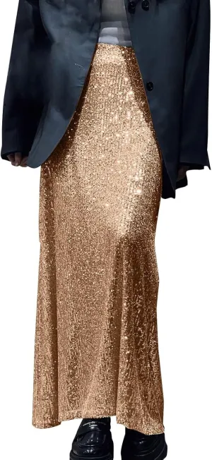Women Sequin Skirt Sparkly Cute High Waist Ruffle Women's Elastic Waisted Bodycon Sparkle Night Out Silver Sparkly
