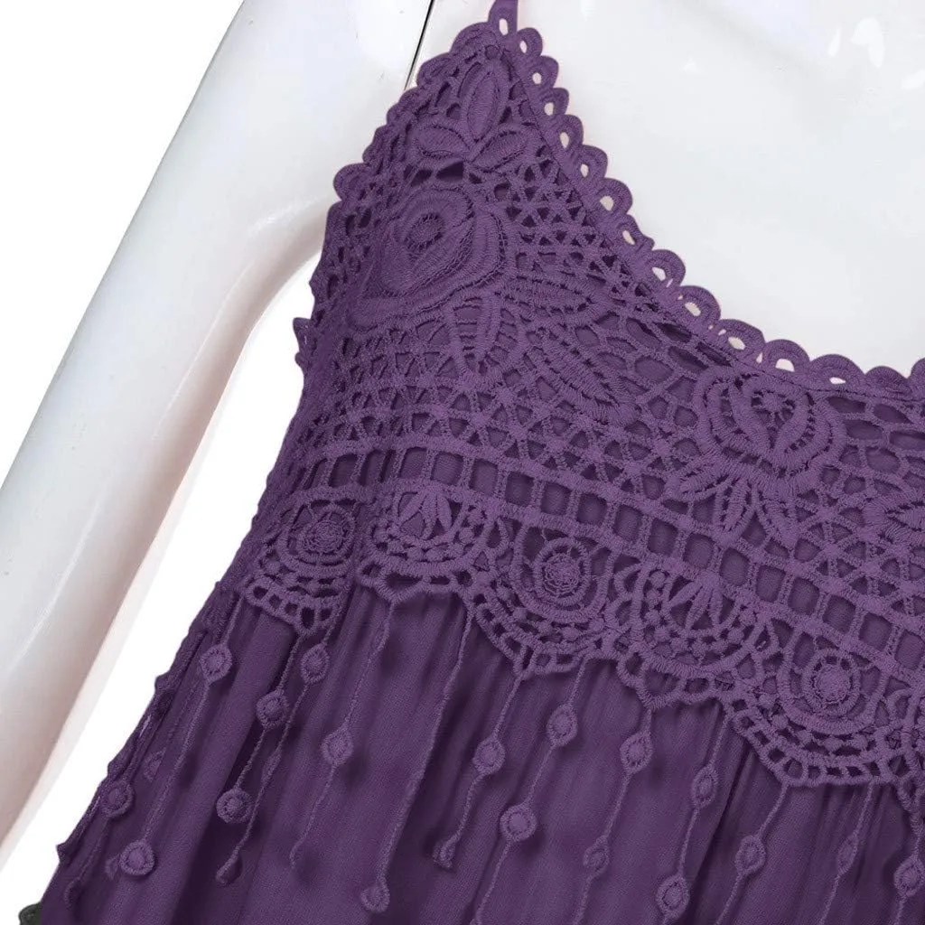 Women Summer Halter Dresses Embroidered Eyelet Floral Printed Tassel Midi Dress Plain Ruffle Hem Cute Sundress