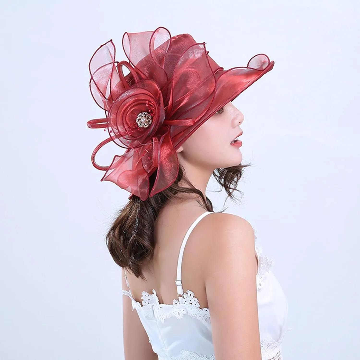 Women Wedding Church Dress Cloche Hat Fascinator Floral Tea Party Bucket Hat Independence Day s Birthday