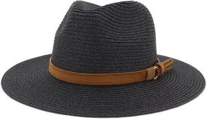 Women Wide Brim Straw Panama Roll up Hat Classic Summer Fedora Beach Sun Hat UPF50  Straw Hat for Women