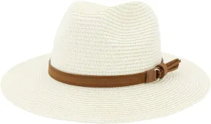 Women Wide Brim Straw Panama Roll up Hat Classic Summer Fedora Beach Sun Hat UPF50  Straw Hat for Women
